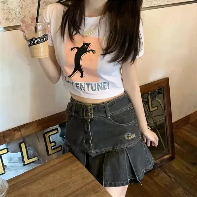 black midi skirt 3XL Women Denim Mini Skirt 2021 Summer Casual Blue High-Waiste Harajuku Y2k Pleated Skirt Japanese Beach Party Korean Clothes nike skirt