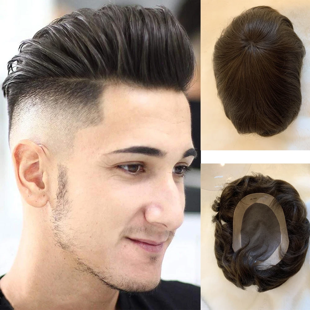 BYMC европейские человеческие волосы для мужчин парик из человеческих волос с 1" x 8" супер тонким французским кружевом,# 1B Off Black