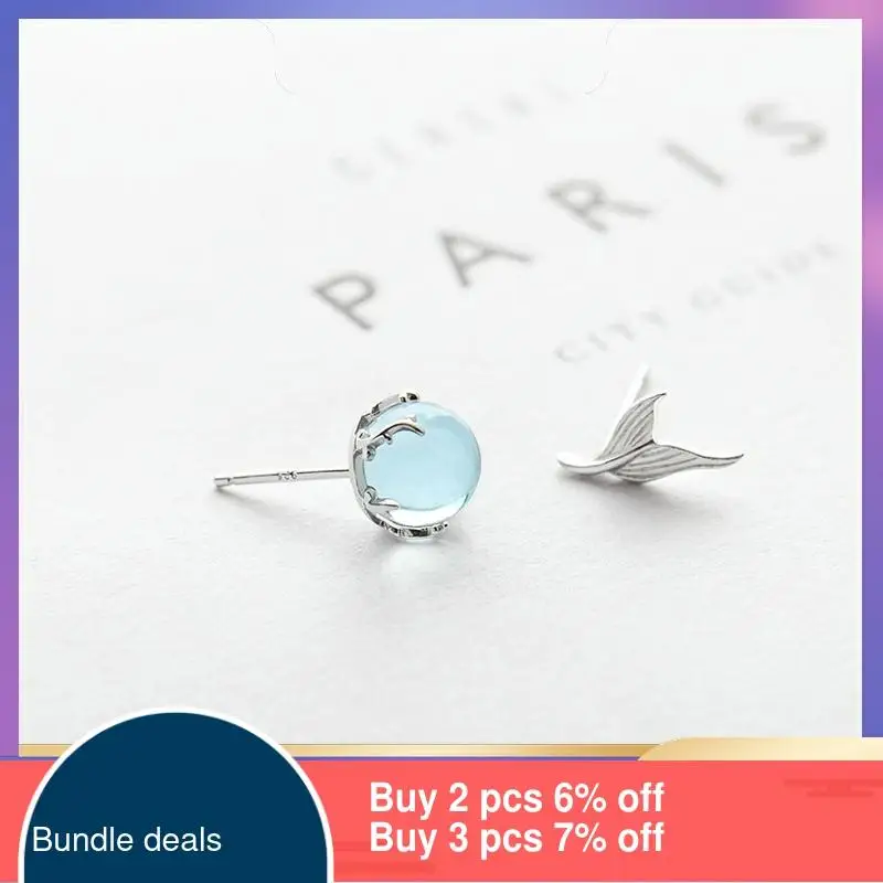 Thaya-boucles d'oreilles à bulles sirène pour femmes, argent bleu, cristal, coussin, queue de poisson, bijoux pour femmes ► Photo 2/6