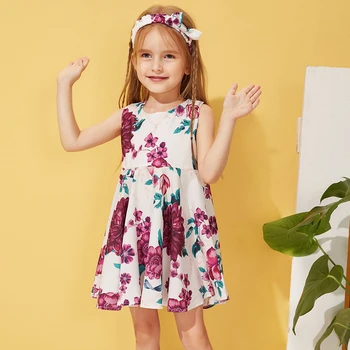 

Summer Baby Girls Flower Dress Floral A-line Dress Summer Dresses Princess Dresses with Headband Kids Party Clothes