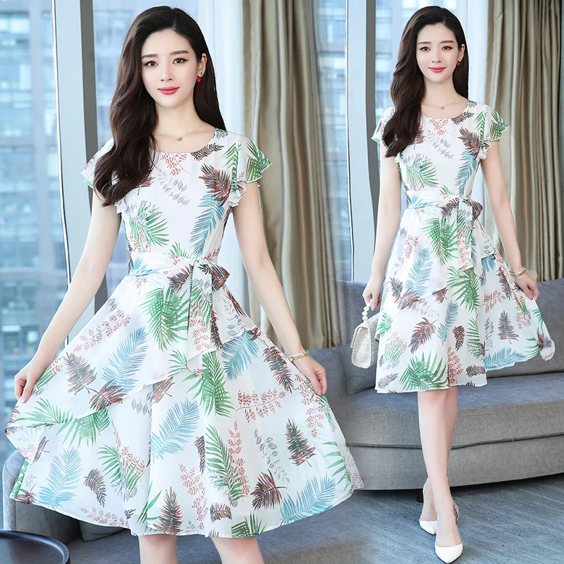 

2019 Summer New Style Printed Lace-up by Age Dress Women's Bohemian Beach Holiday A- line Skirt Fashion