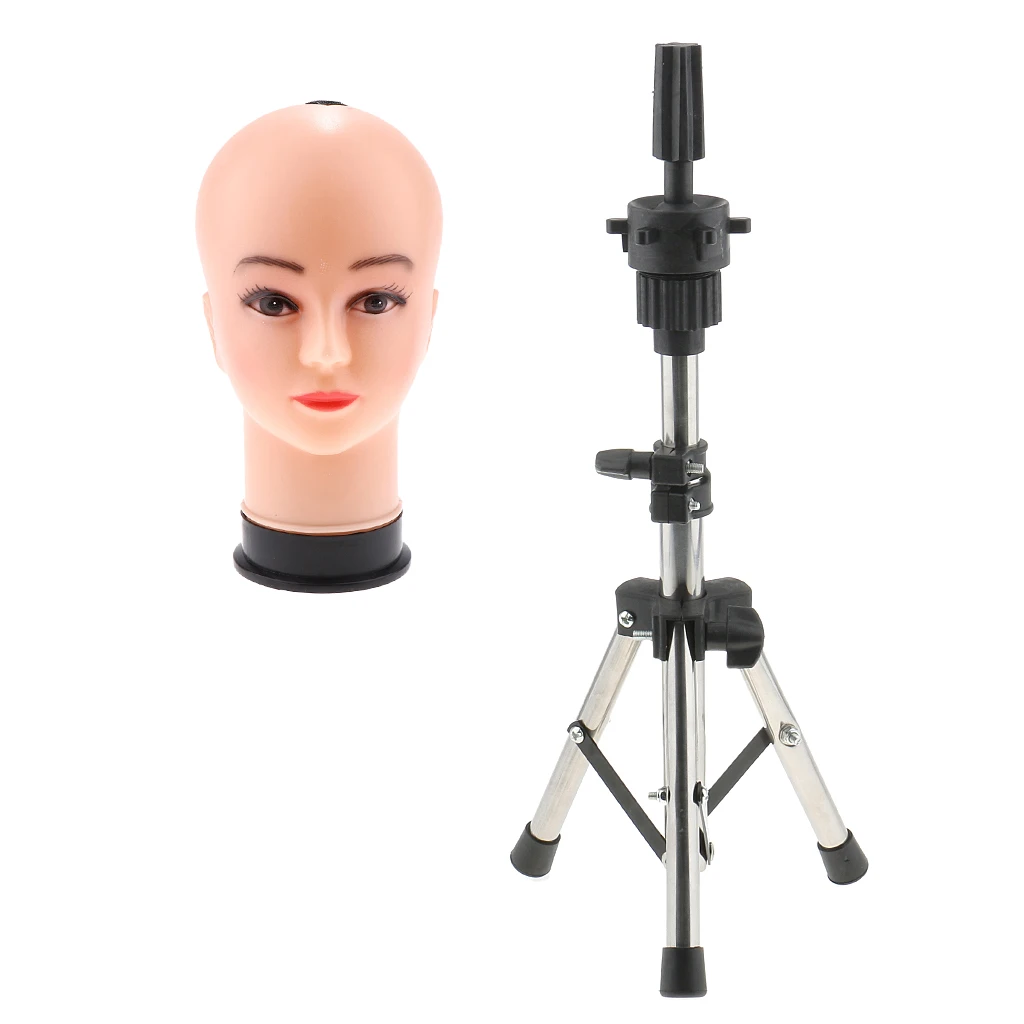 

21 Inch Bald Female Cosmetology Mannequin Head Model with Tripod Stand Holder Set for Wigs Making Display Styling