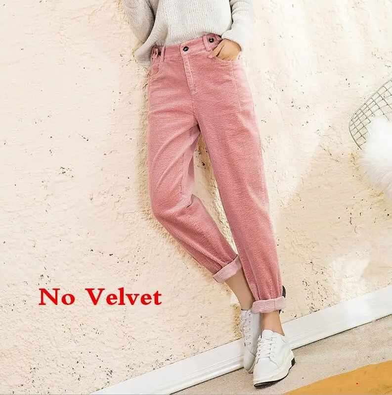 pink no velvet Осенне-зимние вельветовые штаны-шаровары с высокой талией, женские свободные черные брюки больших размеров, женские длинные вельветовые брюки, спортивные штаны - Цвет: pink no velvet