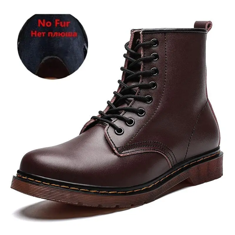 No fur brown Новые брендовые кожаные ботильоны; сезон осень-зима; мужские ботинки; модные ботинки в байкерском стиле; уличные рабочие зимние ботинки; мужская обувь - Цвет: No fur brown