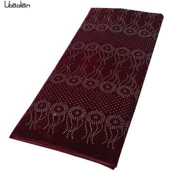

Wine Color Velvet lace fabric 2020High Quality Velvet Stones lace fabric French lace fabric 5yard for Evening Dress Party ZJ28-9