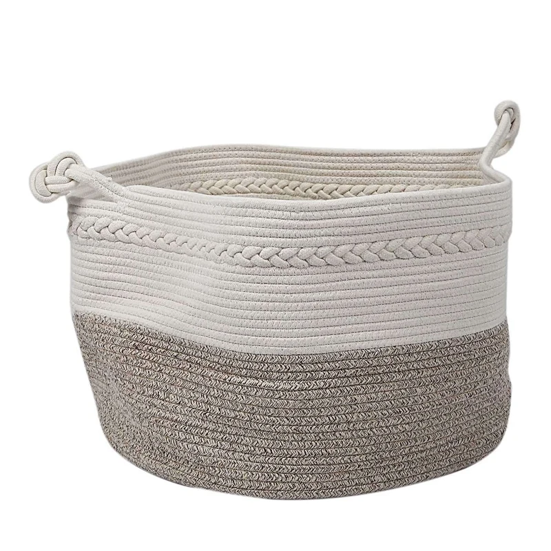 

Cotton Rope Basket with Handle, Laundry Basket, Woven Basket, Baby Toy Storage, Living Room Blanket Basket, Dog Toy Storage Bask