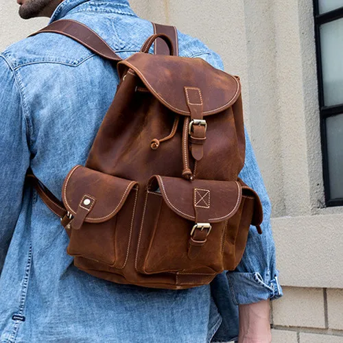 Originele Ontwerp Handgemaakte Vintage Lederen Mannen Rugzak Casual 14 \Laptop Tas Luxe Natuurlijke Crazy Horse Lederen heren tas Originele Ontwerp Handgemaakte Vintage Lederen Mannen Rugzak Casual 14 \Laptop Tas Luxe Natuurlijke Crazy Horse Lederen heren tas