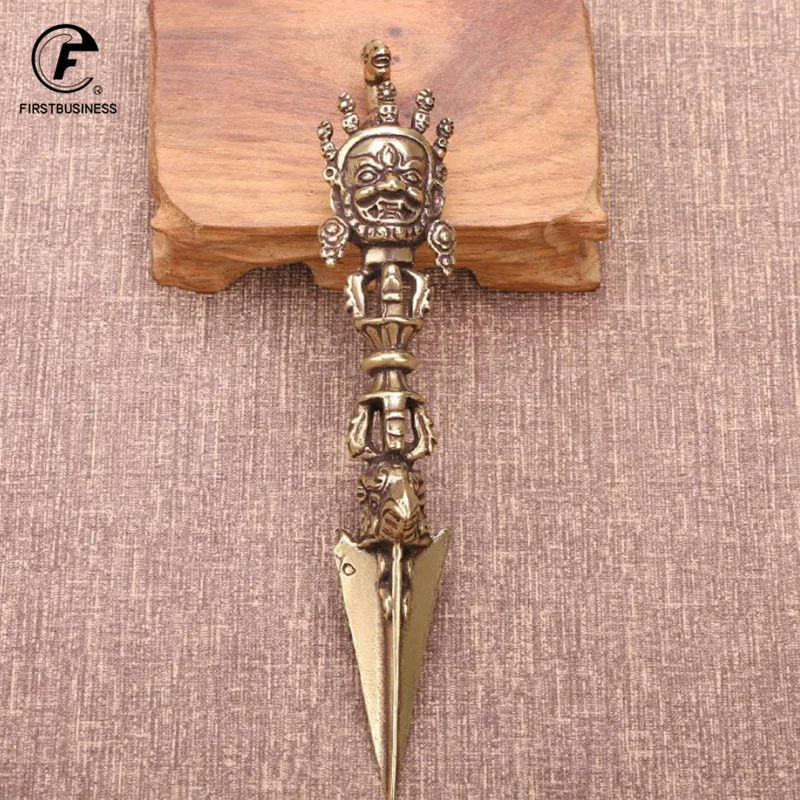Pure Copper Tibetan Buddhism Dharma Horsehead Vidyā-rājā Pupa Vajra Pestle Desktop Ornament Antique Brass Teahouse Tea Needle