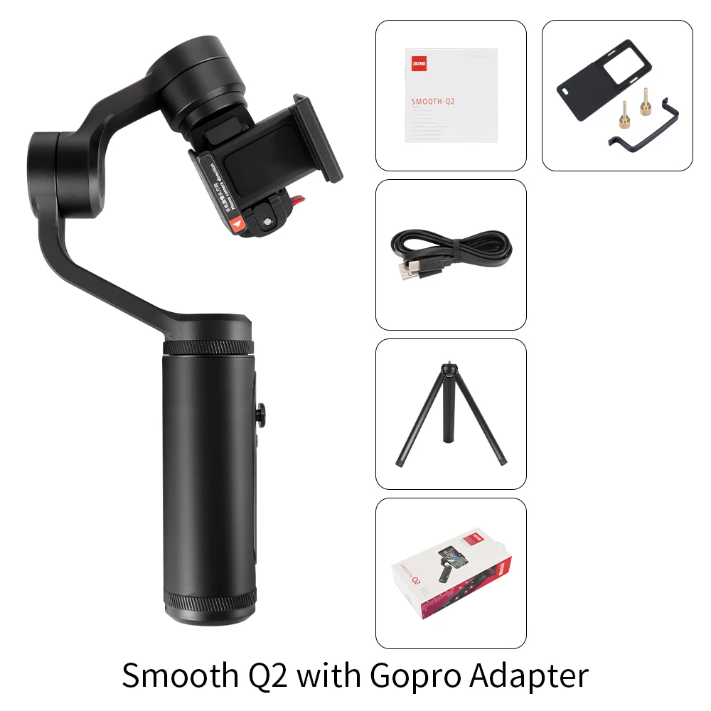 Zhiyun smooth q2 3 оси мини карданный стабилизатор смартфон мобильный gopro смартфон - Цвет: q2 with adapter