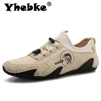 

New Genuine Leather Men's Shoes Comfortable Men Loafers Outdoor Fashion Casual Shoes Lace-Up Soft Driving Shoes Men Flats 38-48