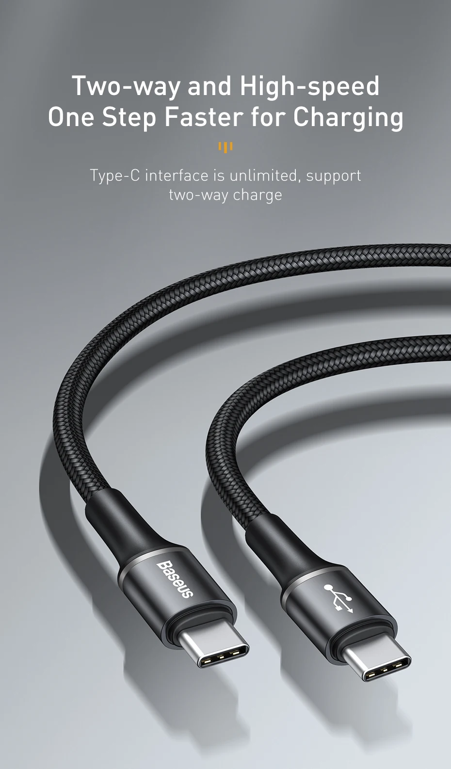 Baseus 60 Вт usb type-C к usb type-C кабель USB-C быстрое зарядное устройство Шнур PD type-c кабель для samsung Xiaomi Redmi Note 10 8 Pro Macbook
