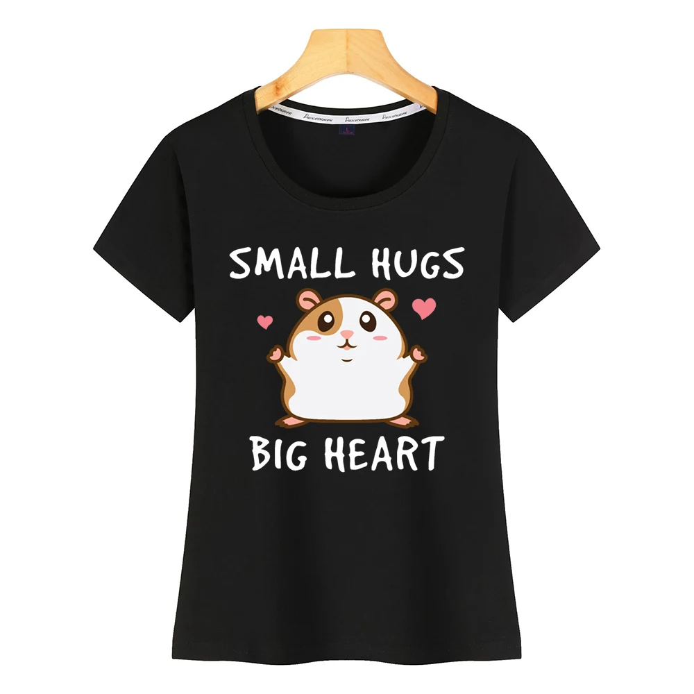 Топы Футболка Для женщин хомяк hug подходит надписи на заказ женская футболка - Цвет: Black