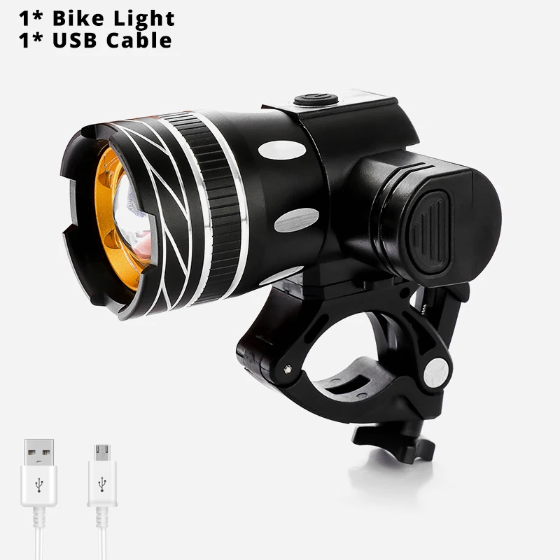 Single flashlight Велосипедный светильник 2400 мА/ч, Перезаряжаемый USB, с увеличением, передняя лампа, Яркий T6 светодиодный, 3 режима, велосипедный головной светильник, водонепроницаемый задний светильник для велосипеда - Цвет: Single flashlight