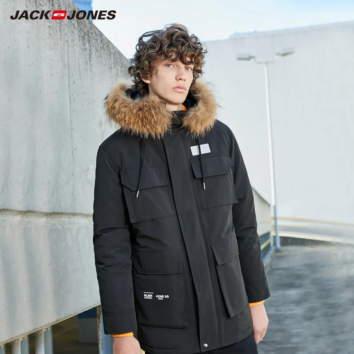 Jack Jones Мужская оснастка с капюшоном воротник длинный зимний хлопковый ватник | 219309518 - Цвет: BLACK