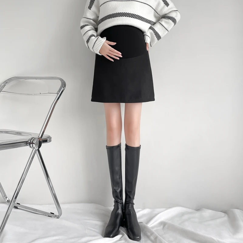 Collaosed maternity wear skirts the new autumn big yards black short skirt of tall waist show thin long in a word