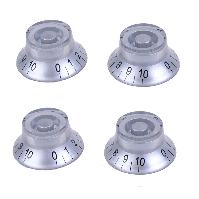 Silver With Black 4 шт Красочный топ шляпа контроль скорости пластиковый прозрачный материал ручки для гитары для электрогитары - Цвет: Silver With Black