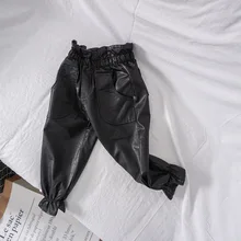 Новое поступление, модные черные штаны, детские штаны, детские штаны из искусственной кожи, зимние штаны для девочек