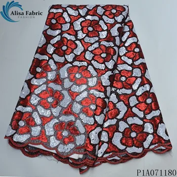 

Alisa fashion african sequins lace fabric 2020 high quality embroidery french net laces nigerian mesh fabrics 5 yards for sewing