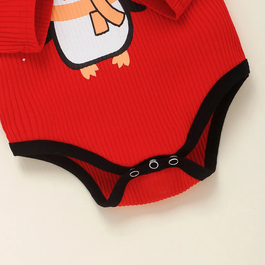 Новогодние рождественские комплекты одежды из 3 предметов для малышей, боди для новорожденных мальчиков и девочек с рисунком пингвина, штаны, шапочка, комплект одежды, Рождественская одежда для детей 0-18 месяцев