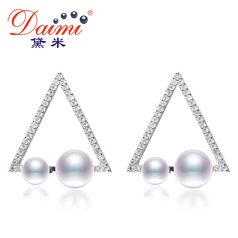 

DMEFP254 4-7mm 925 Silver Earrings Double Pearl Drop Earrings Fine Jewelry Gifts For Women