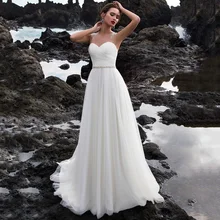 

Simple Crepe Floor Length Wedding Dress For Woman White Bridal Gown Pleat A Line Sweetheart Neck Robe De Mariee Femme