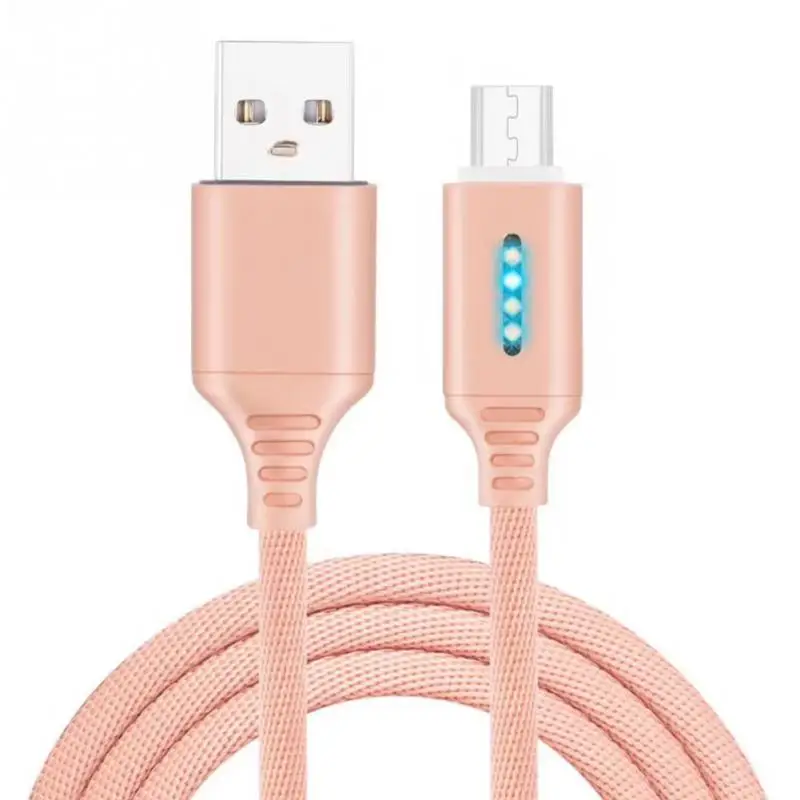 Нейлоновый зарядный кабель Micro USB быстрая зарядка с мигающим светом дисплей type-C Android телефон быстрое зарядное устройство Шнур для iPhone 1 м - Цвет: Pink Android