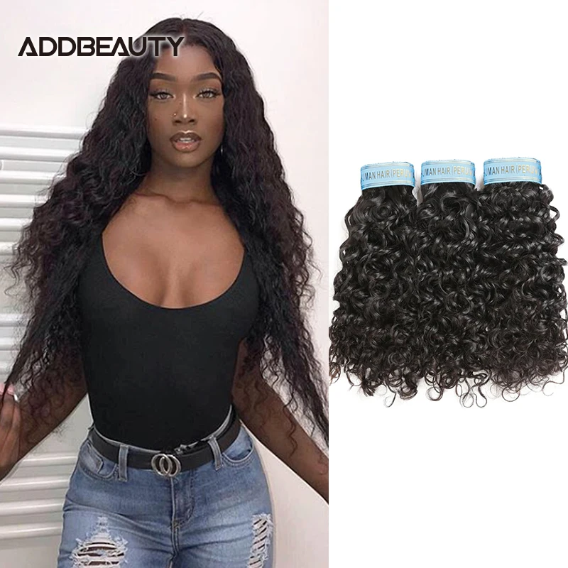 

Water Wave Unproccessed One Donor Hair Weave Addbeauty Peruvian Human Virgin Hair Bundles Bleachable Double Drawn Natural Color