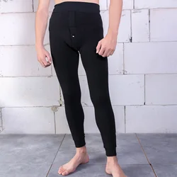 Winter Warm High Elastic Men Leggings New Fleece Thick Solid Color Mid-Waist Men Pants Dad Winter Keep Warm Leggings Male Pants