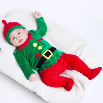 

2019 Newborn Infant Baby Boys Girls Clothes Set Christmas Thick Warm Jumpsuit Playsuit Romper Hat