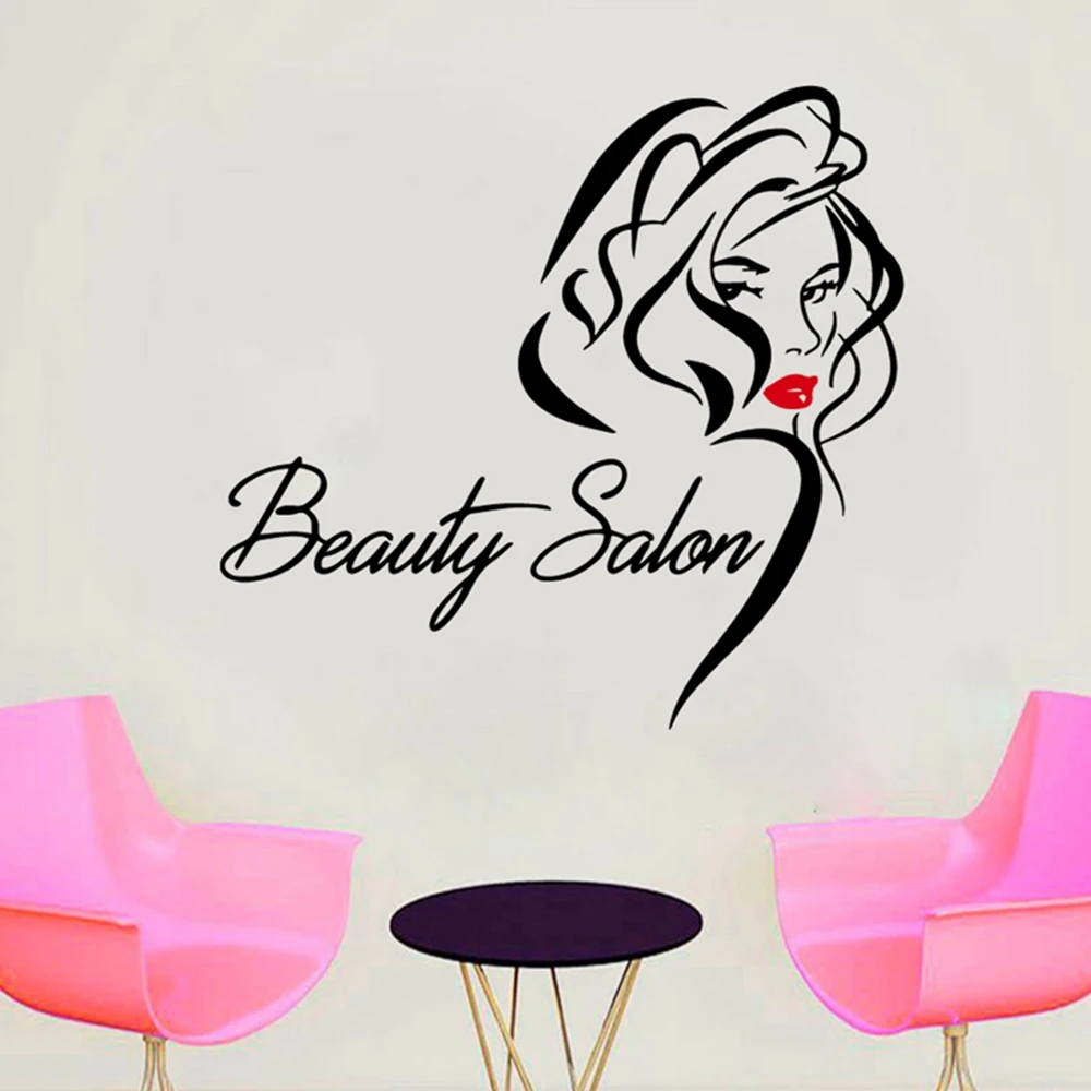 wall stickers near me Beauty Salon Wall Sticker Beautiful Lady Hairdresser For Lady's Red Lips Vinyl Makeup Sticker Hair Hairdo Barbers Decal brick wall stickers