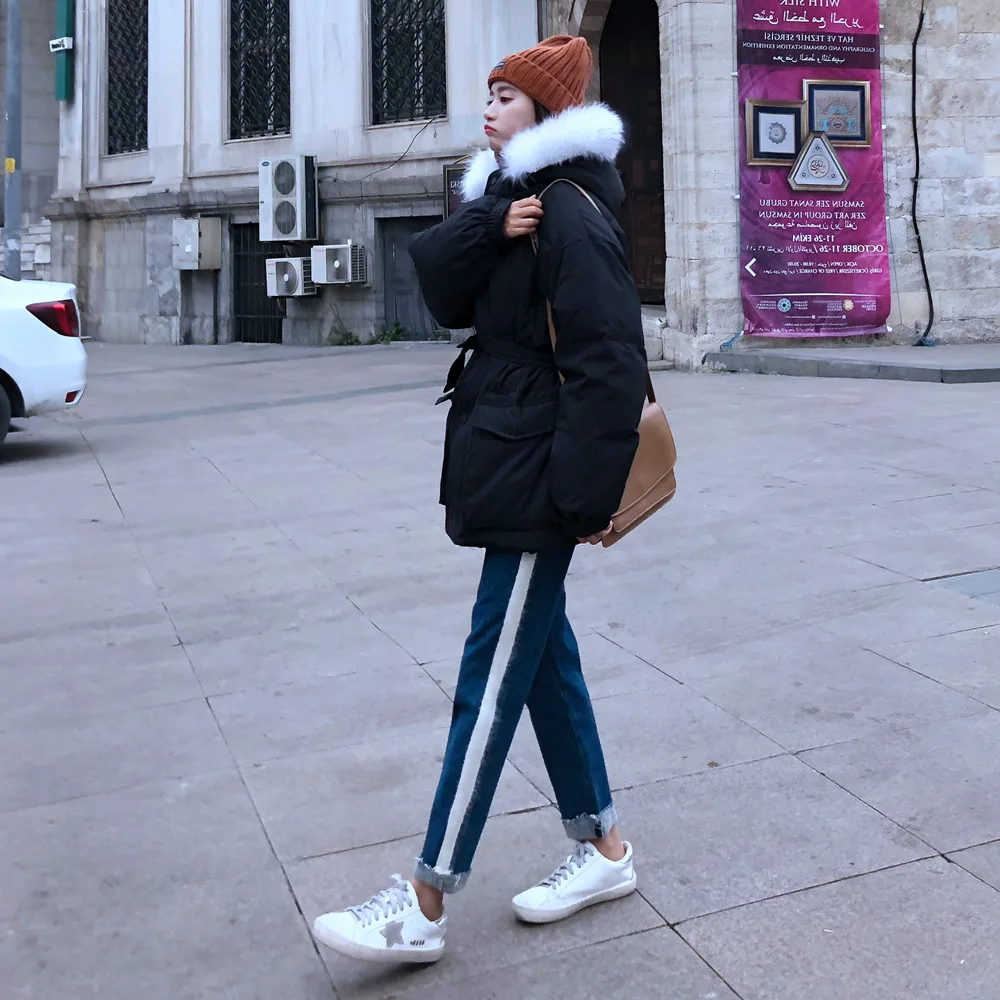 

2018 Winter New Style Korean-style down Jacket Cotton-padded Clothes Coat Retro CHIC-Style Waist Hugging Mid-length Hooded Fur C