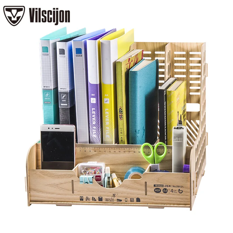 

DIY Storage Box Multifunction File Holder Wooden Document Desktop Office Desk Organizer School Supplies Vilscijon D9121