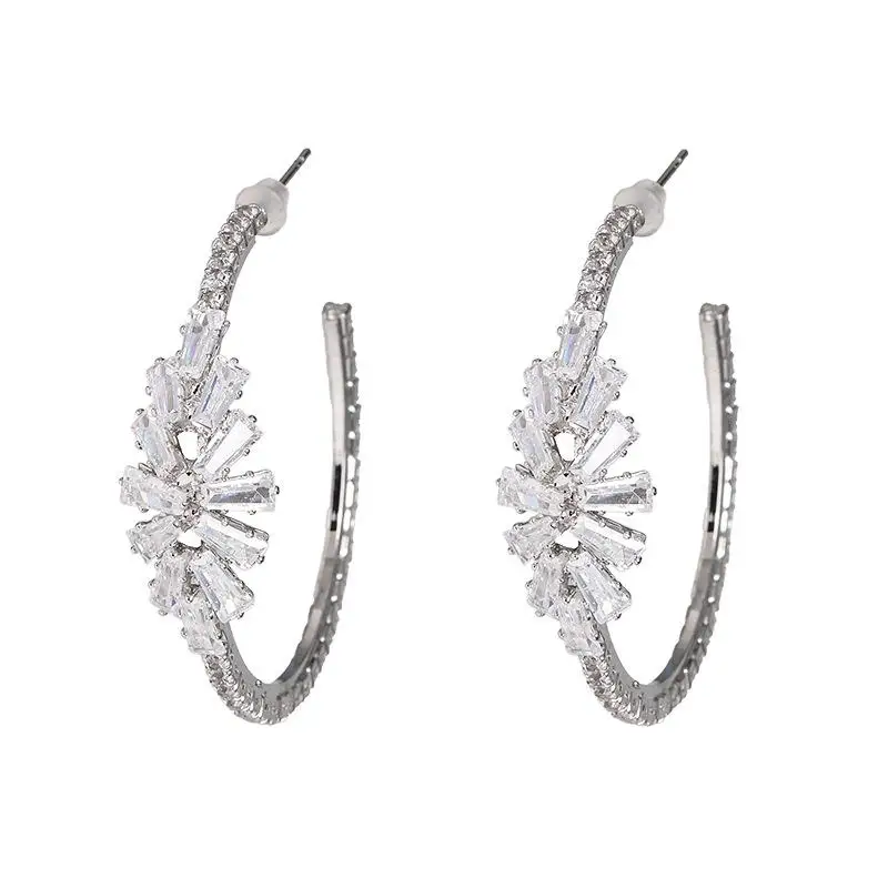 Rhodium Plated Модные Роскошные серьги, с кристаллами, стразы, Тип C, серьги-кольца, ювелирные изделия для женщин, Kolczyki Damskie, каффы для ушей, Brincos Oorbelle - Окраска металла: Rhodium Plated