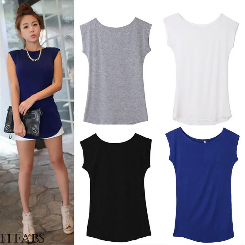 

Summer Sexy Women's Casual Loose Solid Color cozy Modal Cotton Sleeveless T-Shirt Soft Textured Plain Top