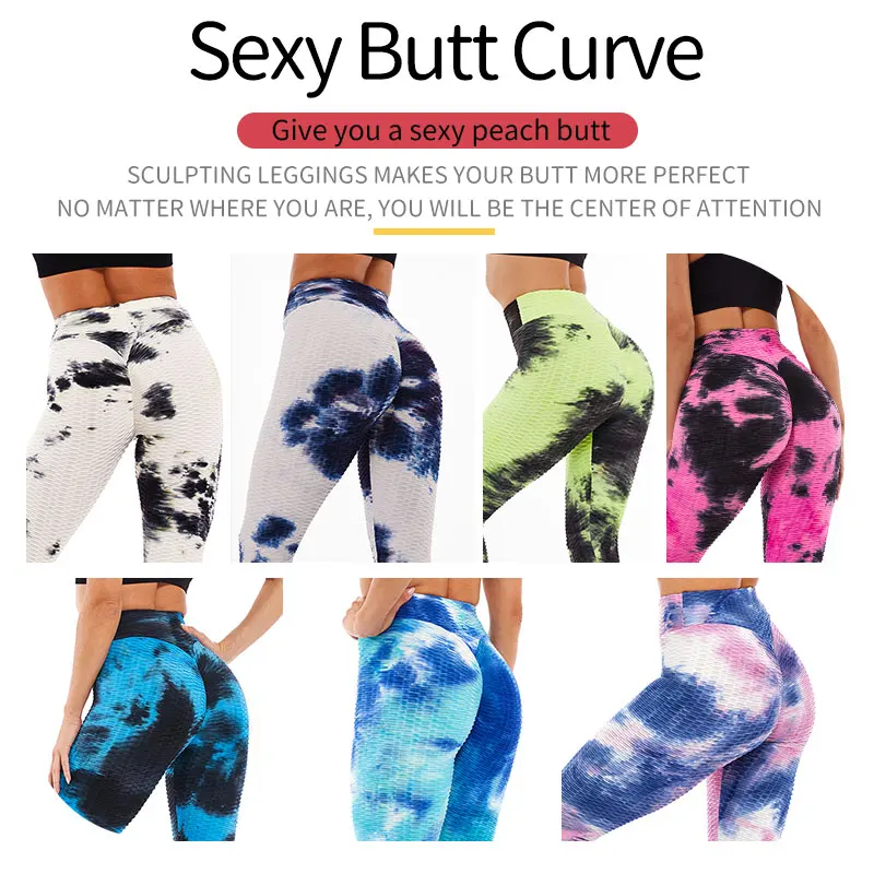 High Waist Ruched Butt Lifting Leggings Women Tie-Dye Workout Legging Stretchy Booty Enhancing Textured Fitness Push Up Pants