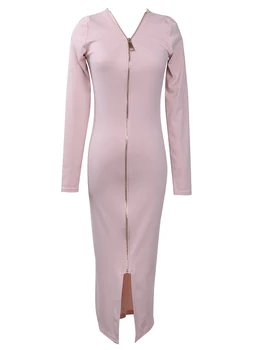 

Sexy Women Backless Bandage Bodycon Dress Evening Party Long Sleeve Zipper Short Mini Dress Female Long Maxi Dresses