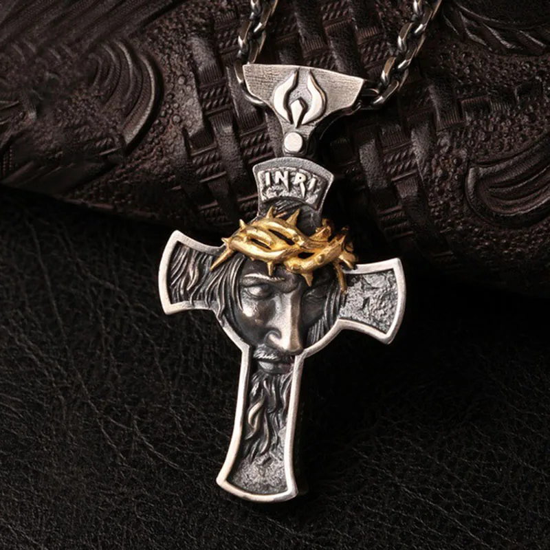 Христос Иисус Распятие Кулон ожерелье Металл Серебро Золото крест цепь тяжелые мужские ювелирные изделия подарок Религиозные христианские ювелирные изделия Z5P119