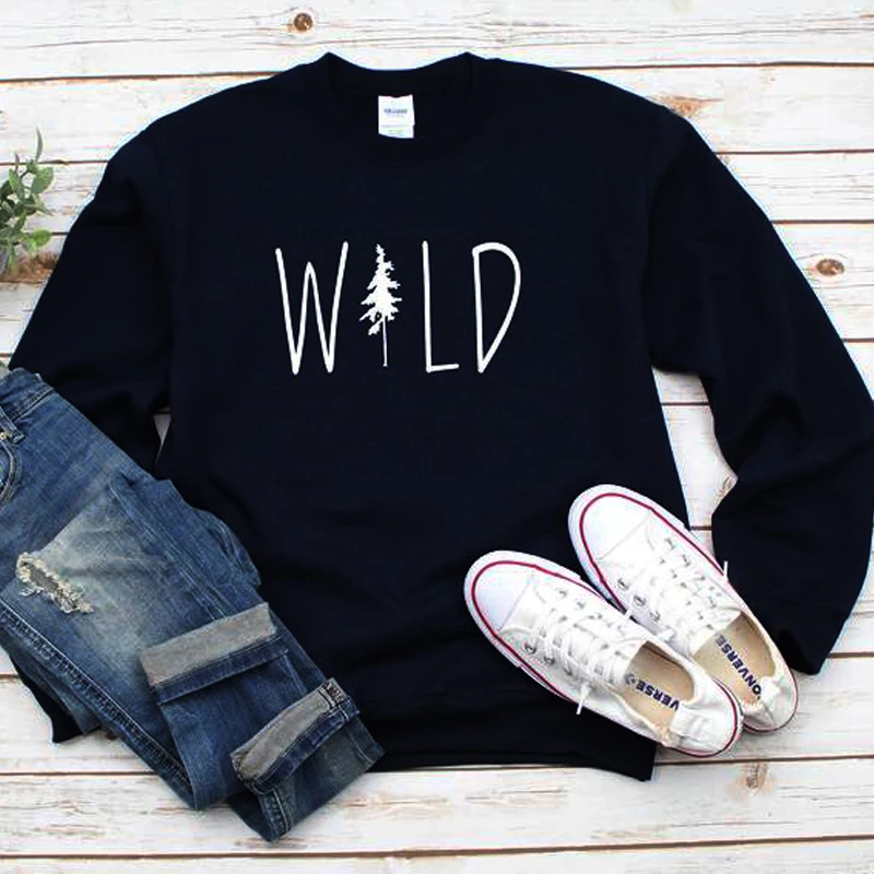 Wild Tree Graphic Hoodies Women Long Sleeve Camping Harajuku Sweatshirt O Neck Pullover 90s Tops Autumn Winter Womens Clothing | Женская