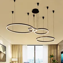 Современный светодиодный светильник-люстра, Светильники для скандинавских гостиной, гостиной, Декор для дома, черные кольца, подвесной светильник, блеск с пультом дистанционного управления