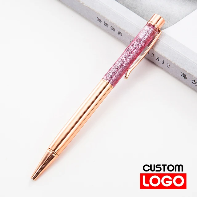 Creative Gold Foil Oil Pen Crystal Wafer Pen High-grade Metal Signature Pen Custom LOGO Lettering Engraved Name Stationery Rose gold