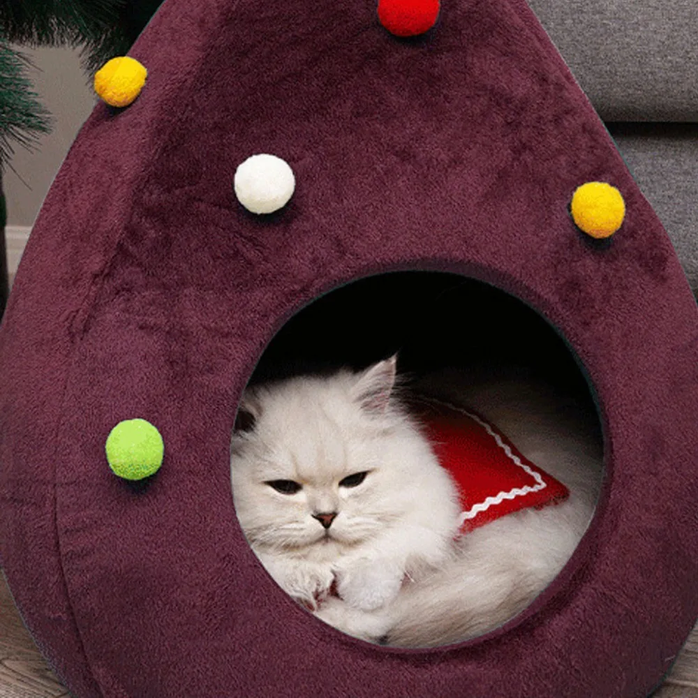 Домик для питомцев кошек, собак, питомник, щенок, пещера, спальная кровать, Рождественская елка, зимняя теплая кровать для кошек, собак, cama para cachorro