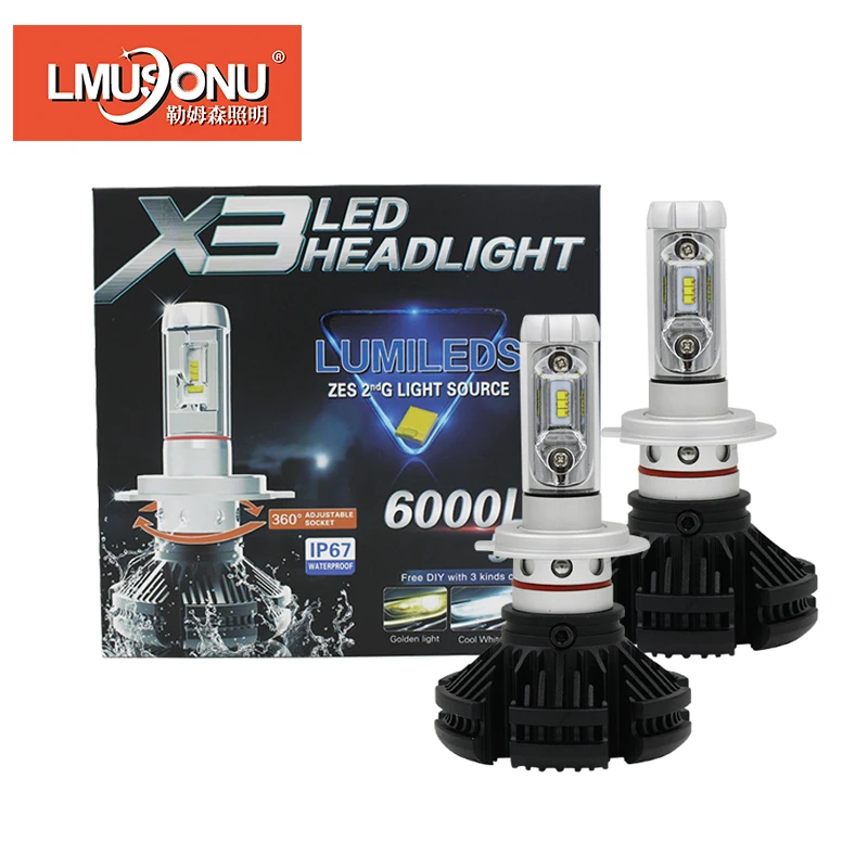 LMUSONU хорошего качества X3 светодиодный фар автомобиля H1 H3 H4 H7 H8 H11 H13 9005 9006 9012 50 Вт X3 светодиодный фар 6000LM