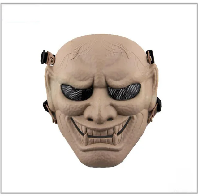 Tactical Mask Japanese Ghost King Airsoft CS Game Full Face Mask Party Cosplay Halloween Horror Hunting Protective Skull Masks - Цвет: Sand
