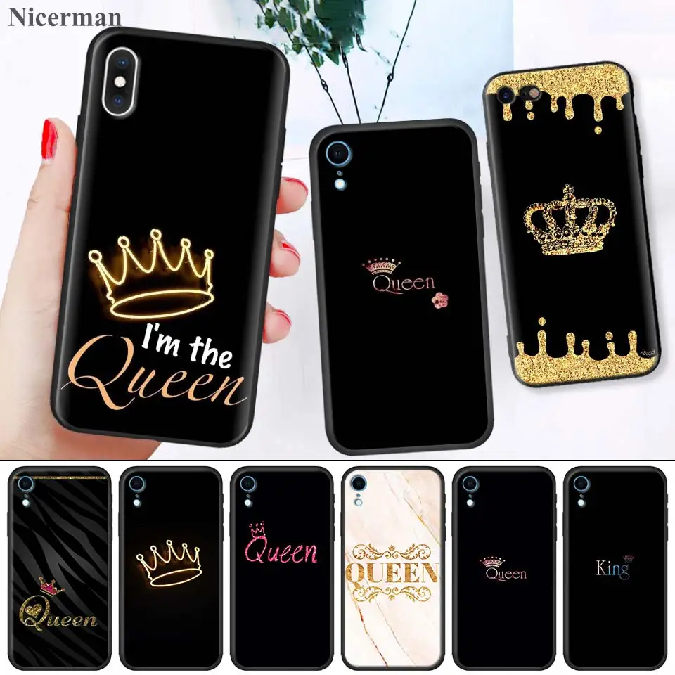 

Silicone Case for iPhone X XS XR XSMax 7 8 6 6S 5C 5E 5S 5 Plus 8+ 7+ 6+ 6S+ iPhone 11 Pro Max Crown Her King His Queen Quotes g