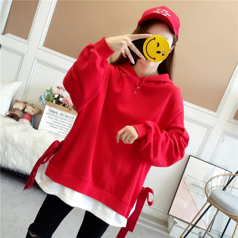 Плюс Размер Уличная sudaderas mujer негабаритных женская одежда толстовка kawaii Свободные ленты толстовки Флисовые женские F1065