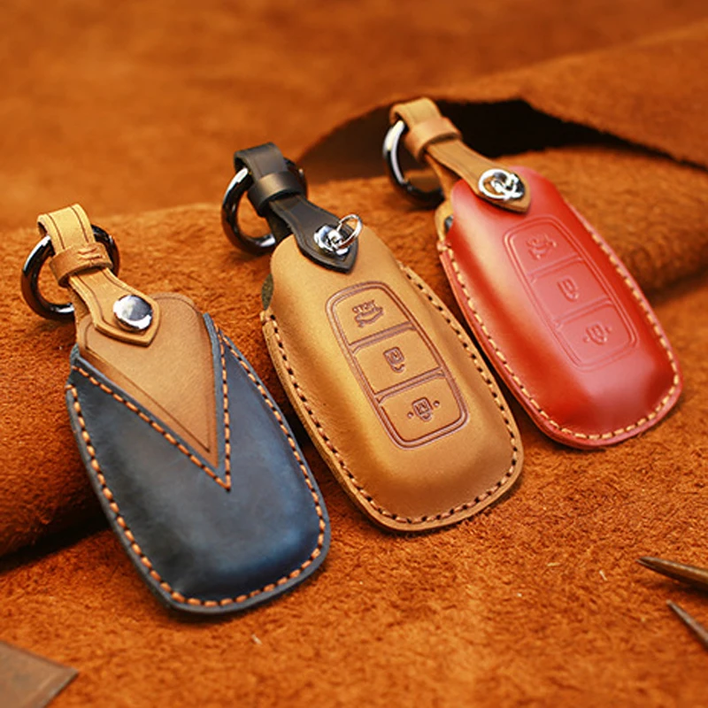 

Car Leather Key Decoration Cover Retro Style Car Modification Smart Key Protective Shell Suitable for Hyundai Ix25 Ix35 Lafesta