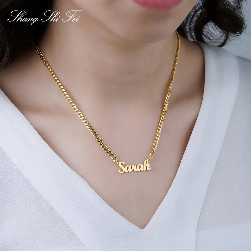 Tan rápido como un flash haz Meloso Collar con nombre personalizado con cadena Barbada, collar de oro  personalizado con nombre, joyería de nombre de oro sólido - AliExpress