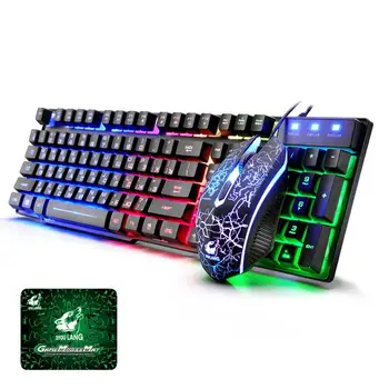 

T5 Mechanical Ergonomic Gaming Keyboard Mouse Set Rainbow Backlight USB Keyboard+Mouse Set For PC Laptop Gamer Free mouse pad