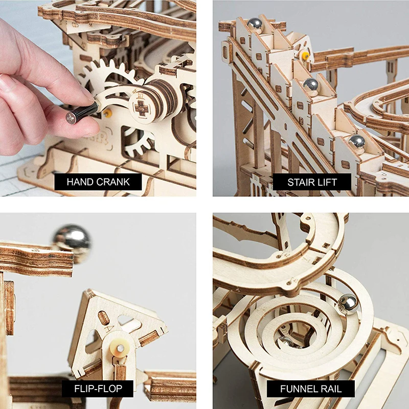 Robotime ROKR DIY Marble Run Blocks игра 3D деревянная головоломка Waterwheel модель американских