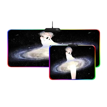 

ZSUXTC RGB Gaming Mouse Pad Cool Glowing LED Color Lock Thickening Girl In Space Nebula USB Flashing Laptop Keyboard Mat